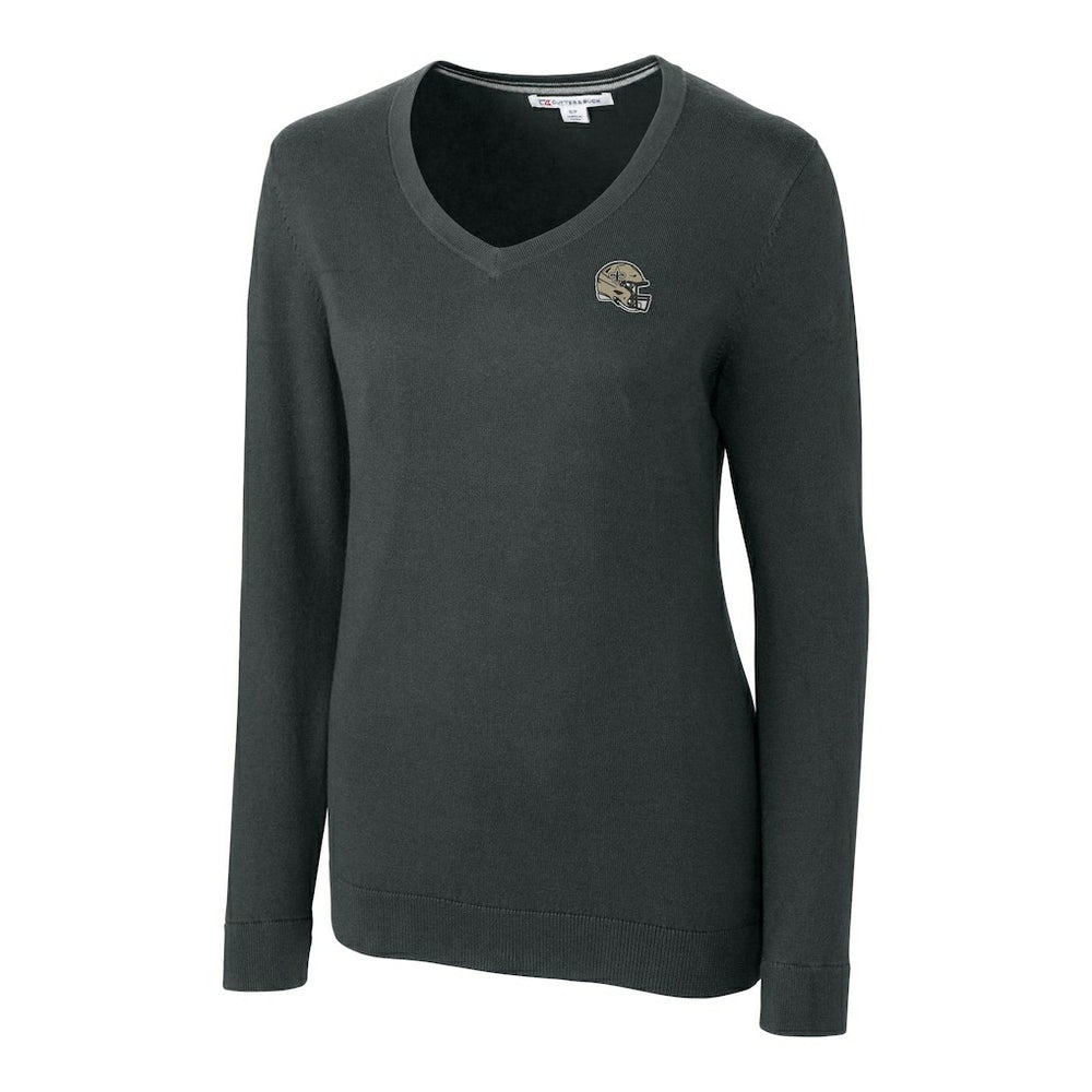 New Orleans Saints Cutter & Buck Women's Helmet Logo Lakemont Tri-Blend V-Neck Pullover Sweater Charcoal - NFL