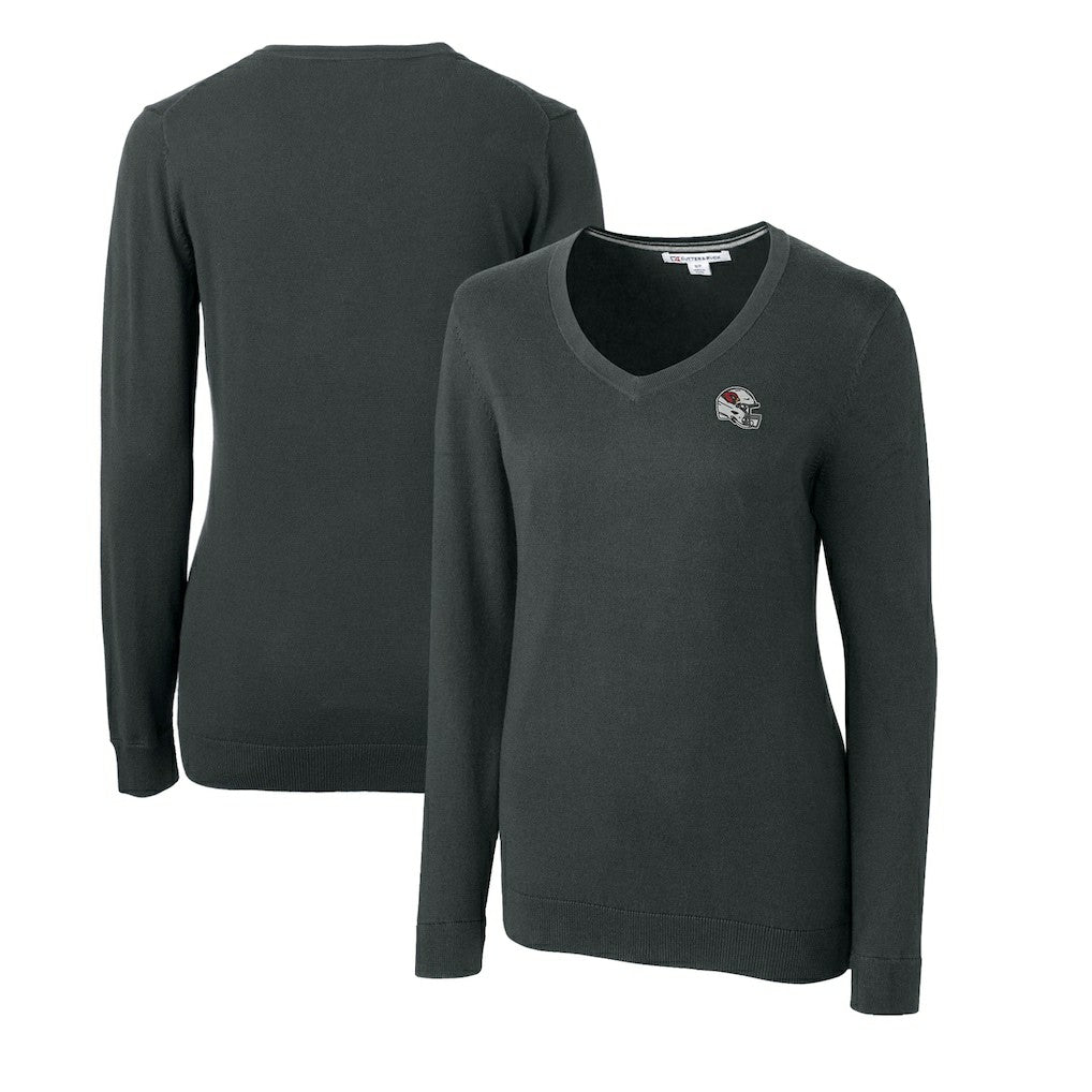 Arizona Cardinals Cutter & Buck Women's Helmet Logo Lakemont Tri-Blend V-Neck Pullover Sweater Charcoal - NFL