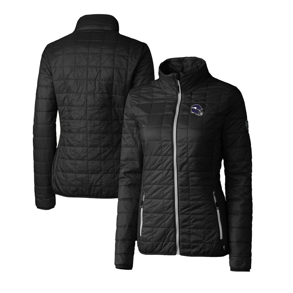 Minnesota Vikings Cutter & Buck Women's Helmet Logo Rainier PrimaLoft Eco Insulated Full-Zip Puffer Jacket Black - NFL