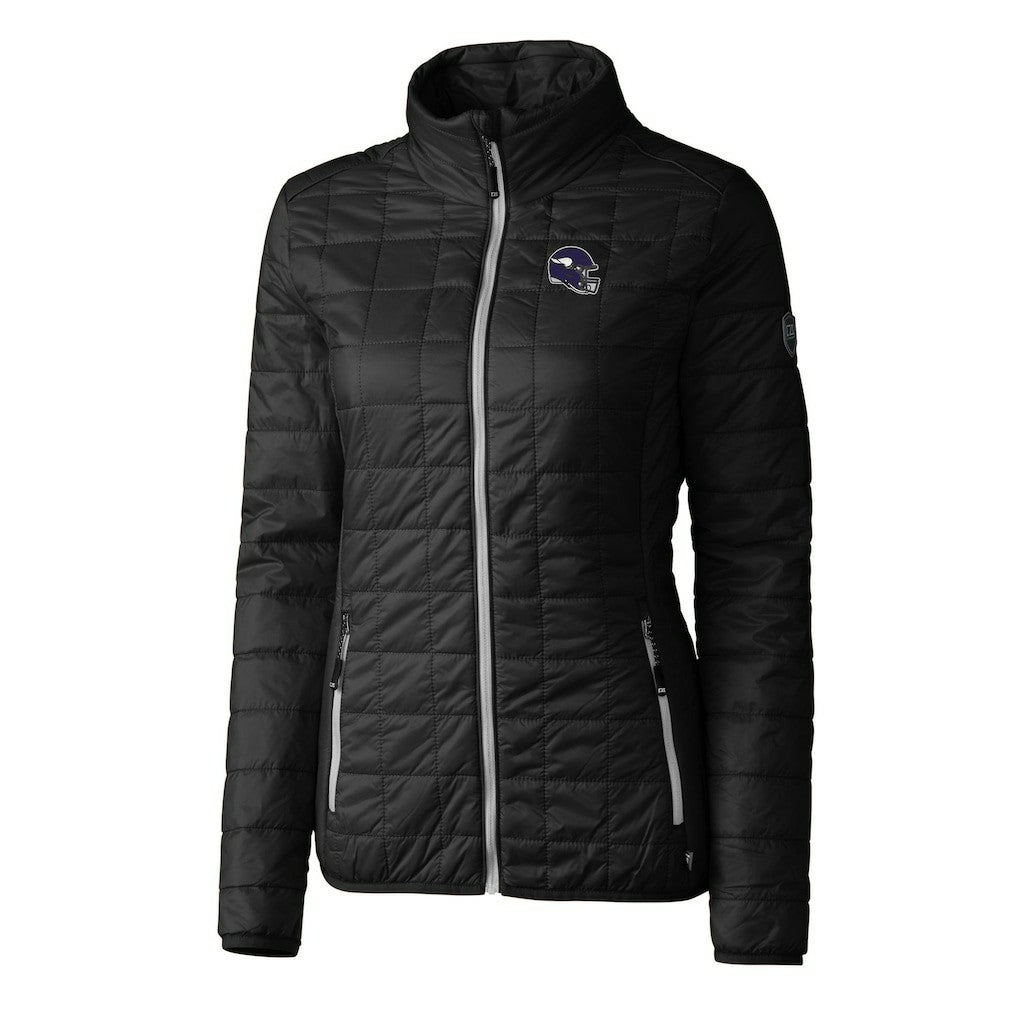 Minnesota Vikings Cutter & Buck Women's Helmet Logo Rainier PrimaLoft Eco Insulated Full-Zip Puffer Jacket Black - NFL