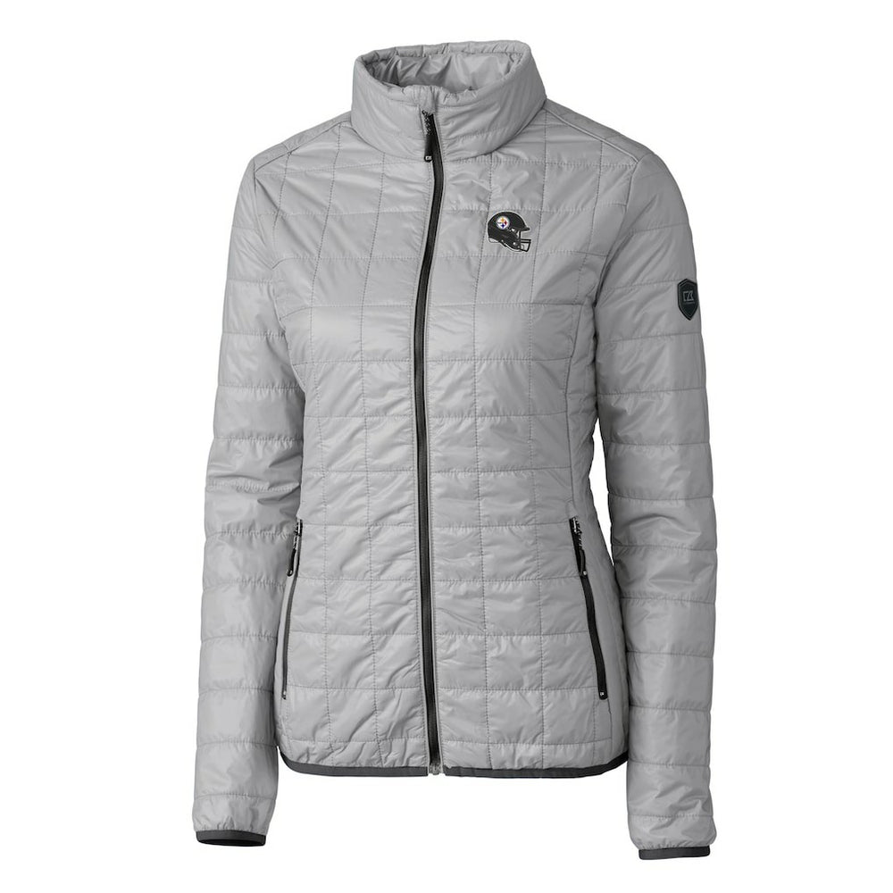 Pittsburgh Steelers Cutter & Buck Women's Helmet Logo Rainier PrimaLoft Eco Insulated Full-Zip Puffer Jacket Gray - NFL