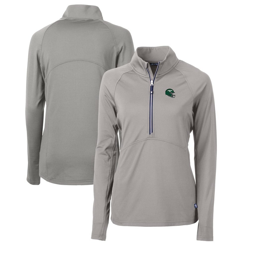 New York Jets Cutter & Buck Women's Helmet Logo Adapt Eco Knit Stretch Recycled Half-Zip Pullover Top Gray - NFL