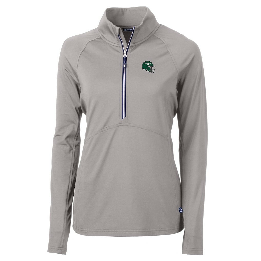 New York Jets Cutter & Buck Women's Helmet Logo Adapt Eco Knit Stretch Recycled Half-Zip Pullover Top Gray - NFL