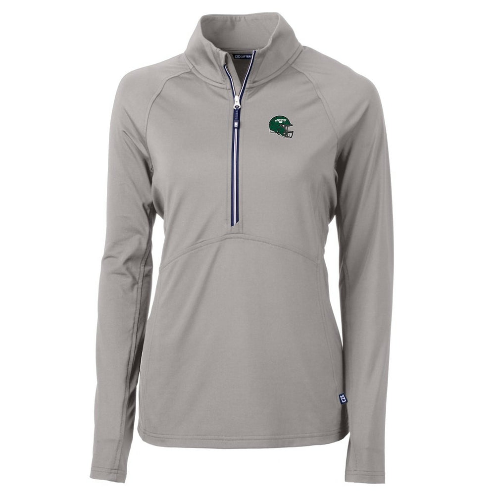 New York Jets Cutter & Buck Women's Helmet Logo Adapt Eco Knit Stretch Recycled Half-Zip Pullover Top Gray - NFL