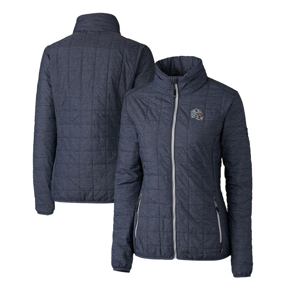 New England Patriots Cutter & Buck Women's Helmet Logo Rainier PrimaLoft Eco Insulated Full-Zip Puffer Jacket Heather Navy - NFL