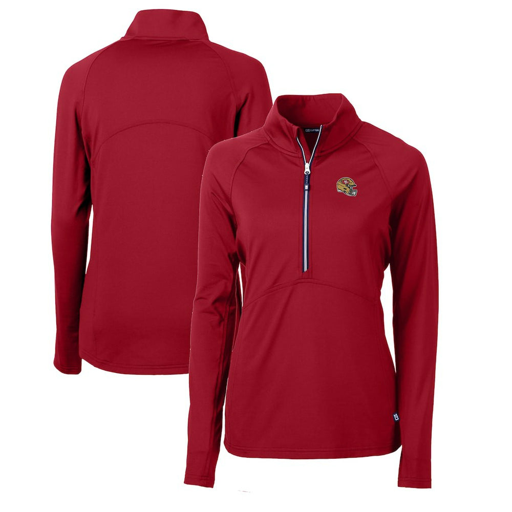 San Francisco 49ers Cutter & Buck Women's Helmet Logo Adapt Eco Knit Stretch Recycled Half-Zip Pullover Top Scarlet - NFL