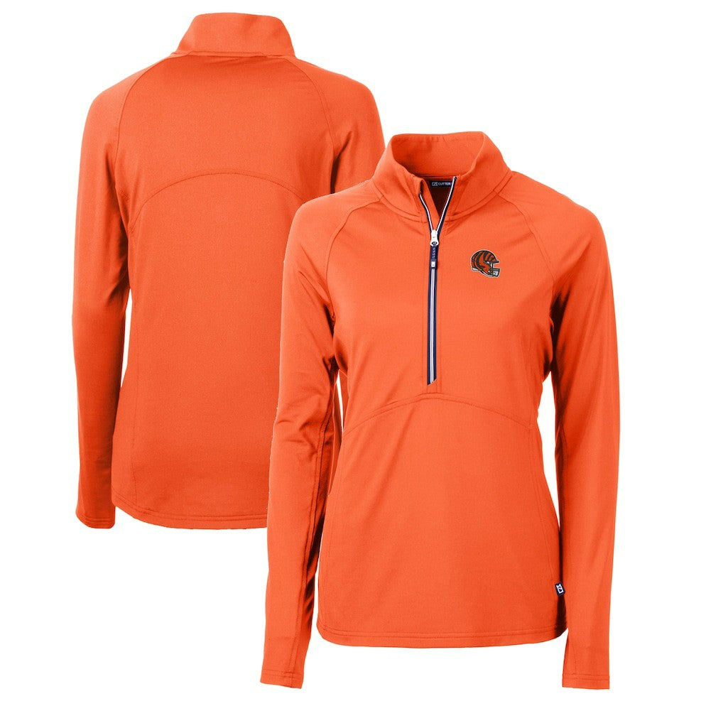 Cincinnati Bengals Cutter & Buck Women's Helmet Logo Adapt Eco Knit Stretch Recycled Half-Zip Pullover Top Orange - NFL