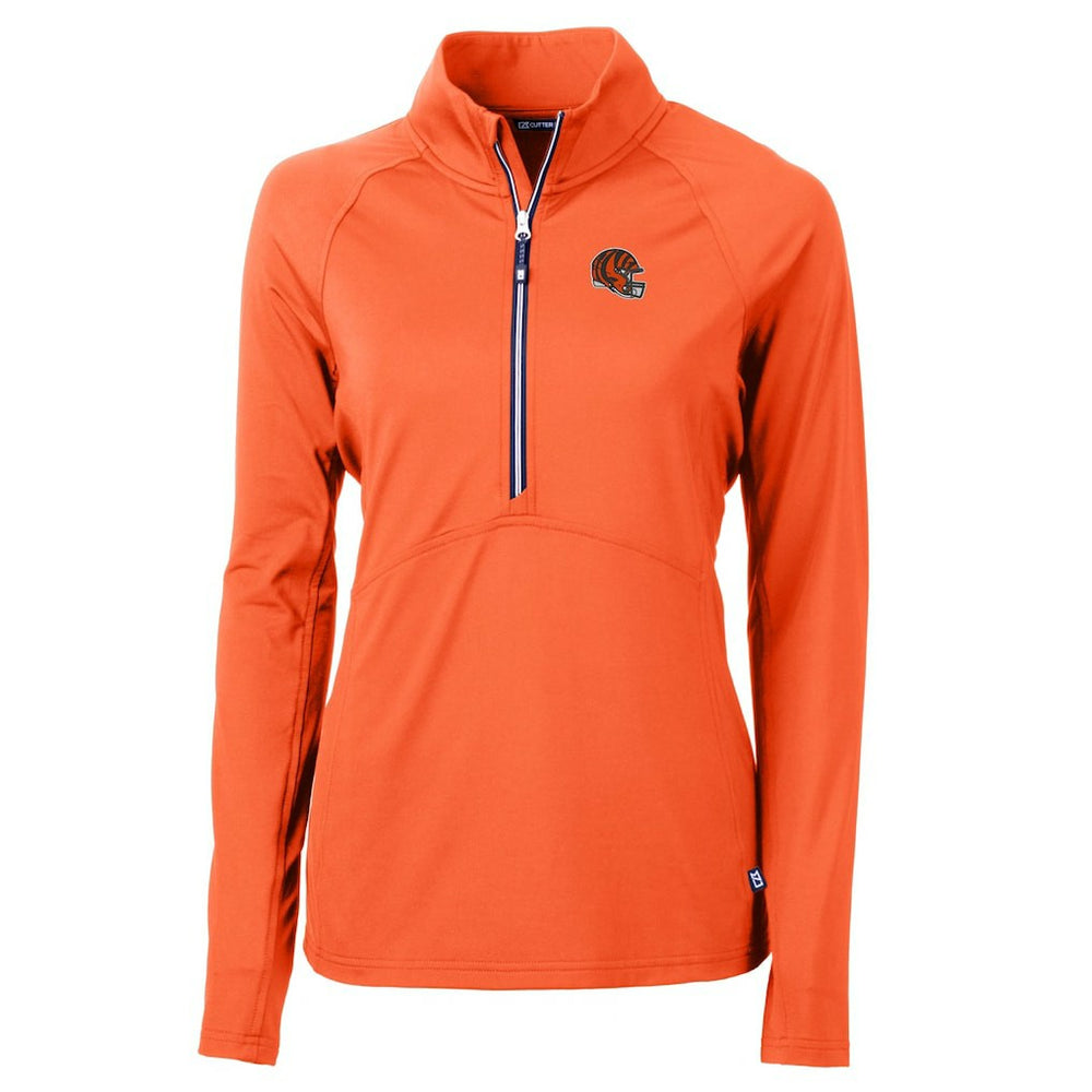 Cincinnati Bengals Cutter & Buck Women's Helmet Logo Adapt Eco Knit Stretch Recycled Half-Zip Pullover Top Orange - NFL