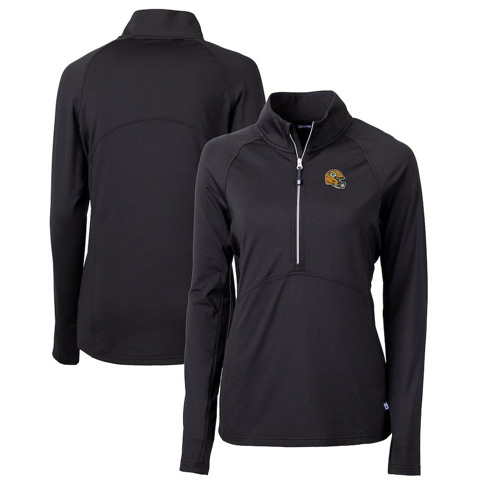 Green Bay Packers Cutter & Buck Women's Helmet Logo Adapt Eco Knit Stretch Recycled Half-Zip Pullover Top Black - NFL
