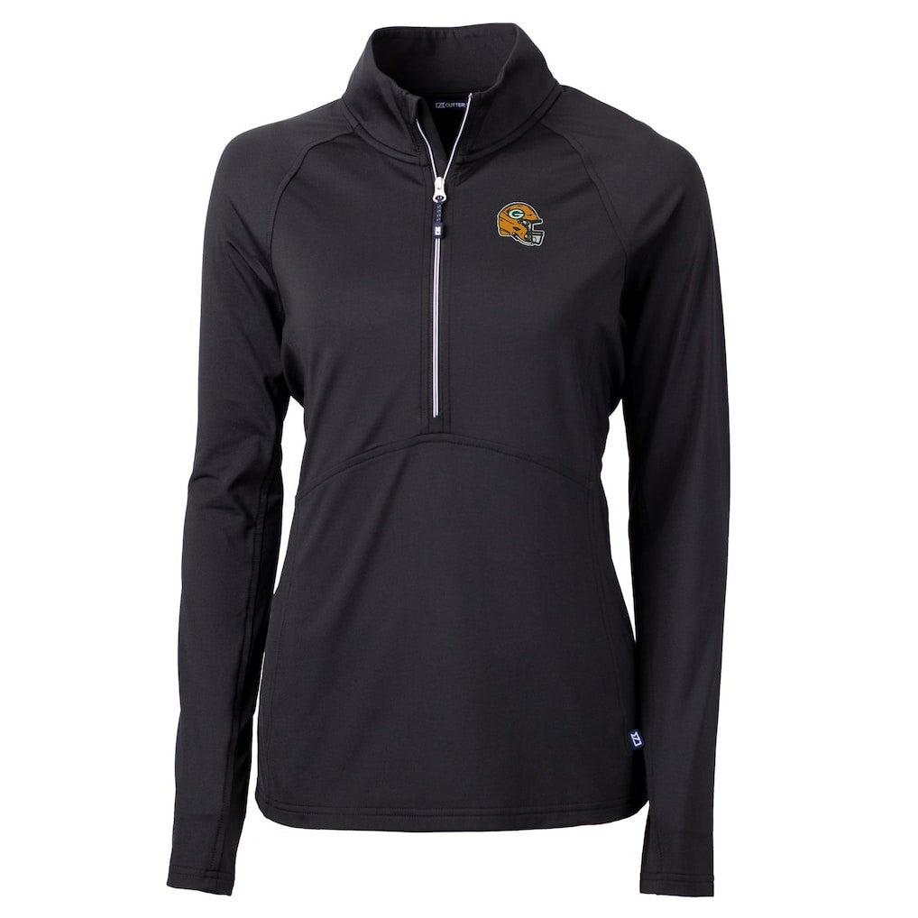 Green Bay Packers Cutter & Buck Women's Helmet Logo Adapt Eco Knit Stretch Recycled Half-Zip Pullover Top Black - NFL