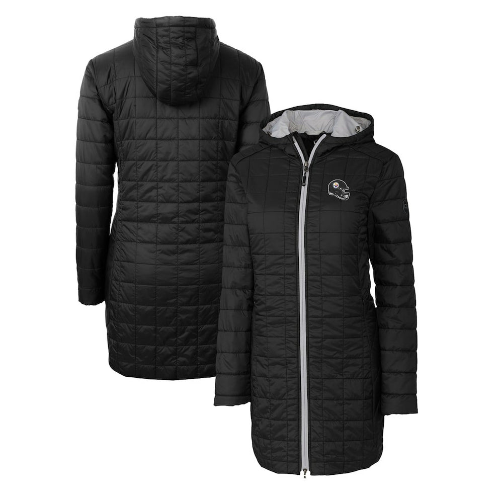Pittsburgh Steelers Cutter & Buck Women's Helmet Logo Rainier Primaloft Eco Insulated Hooded Long Coat Black - NFL