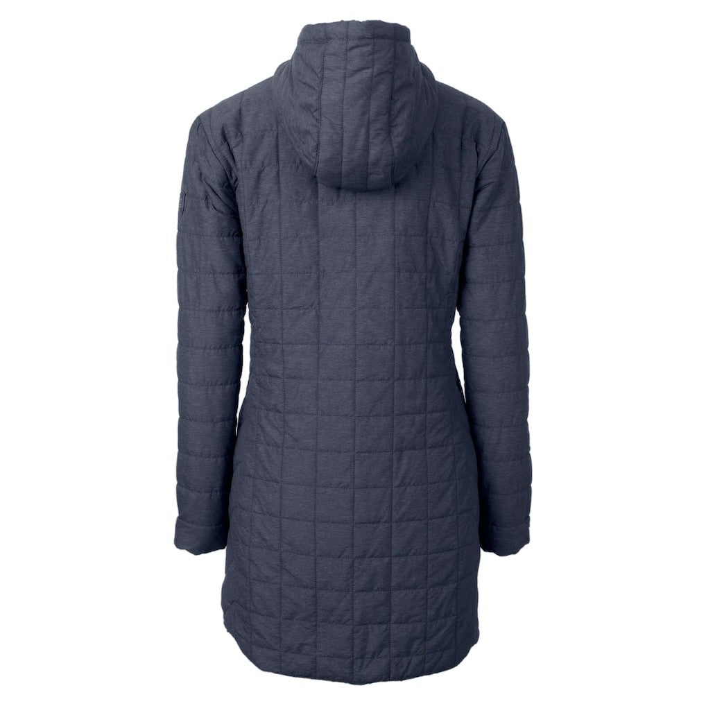 Denver Broncos Cutter & Buck Women's Helmet Logo Rainier Primaloft Eco Insulated Hooded Long Coat Heather Navy - NFL