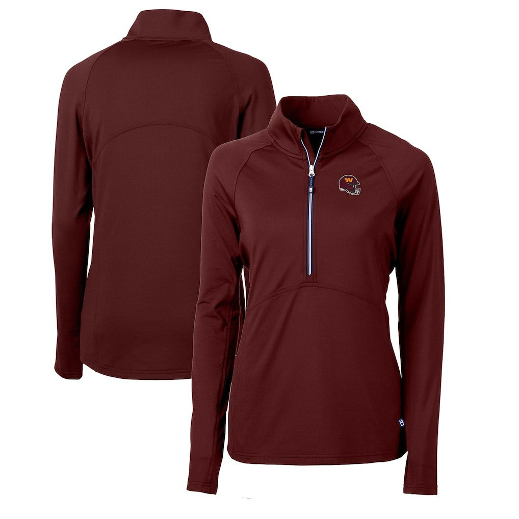 Washington Commanders Cutter & Buck Women's Helmet Logo Adapt Eco Knit Stretch Recycled Half-Zip Pullover Top Burgundy - NFL