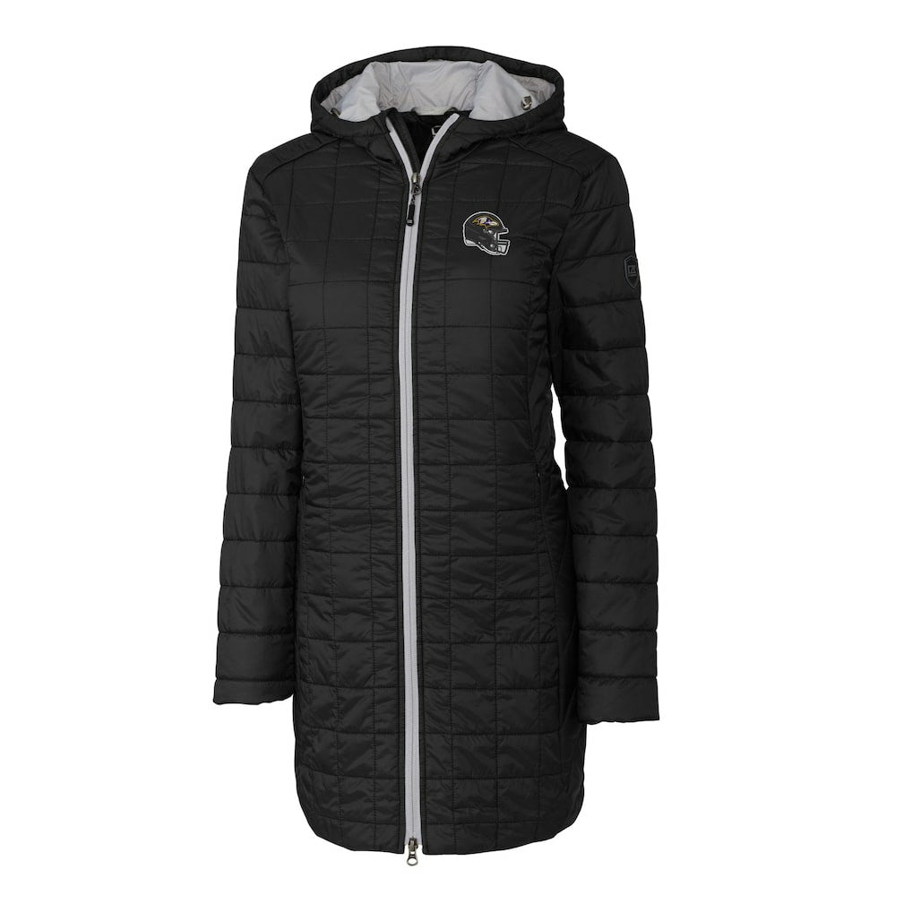 Baltimore Ravens Cutter & Buck Women's Helmet Logo Rainier Primaloft Eco Insulated Hooded Long Coat Black - NFL