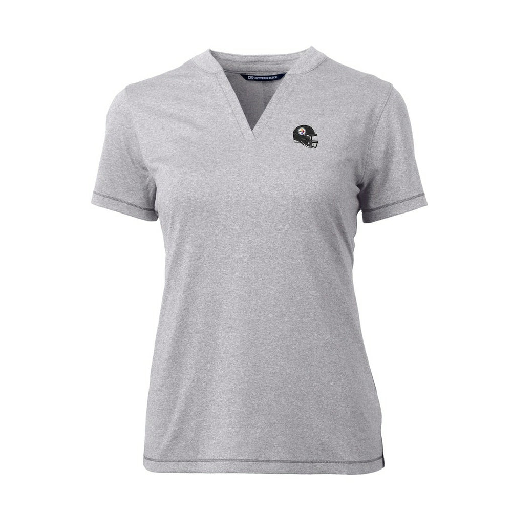 Pittsburgh Steelers Cutter & Buck Women's Helmet Logo DryTec Forge Stretch V-Neck Blade Top Heather Gray - NFL