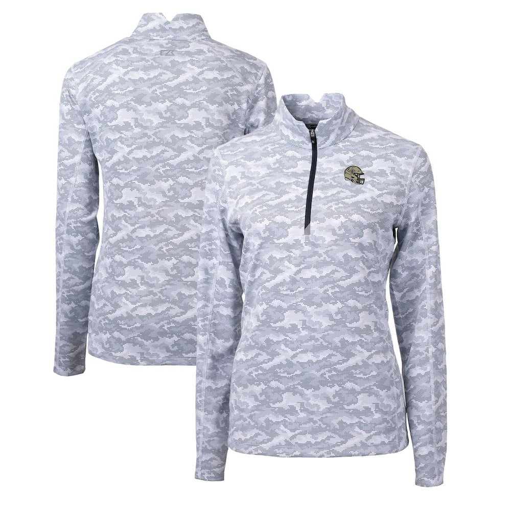 New Orleans Saints Cutter & Buck Women's Helmet Logo Traverse Camo Print Stretch Quarter-Zip Pullover Top Charcoal - NFL