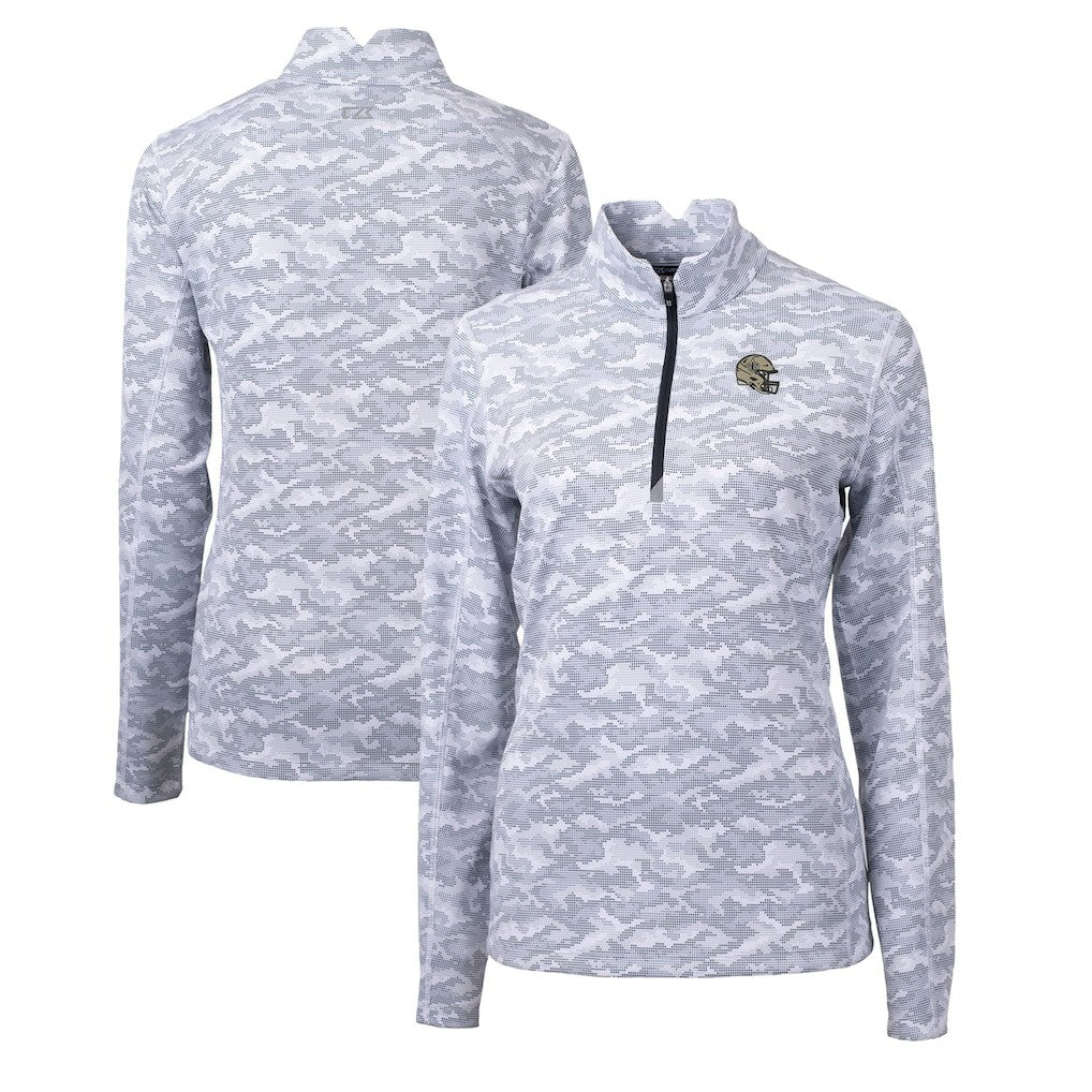 New Orleans Saints Cutter & Buck Women's Helmet Logo Traverse Camo Print Stretch Quarter-Zip Pullover Top Charcoal - NFL