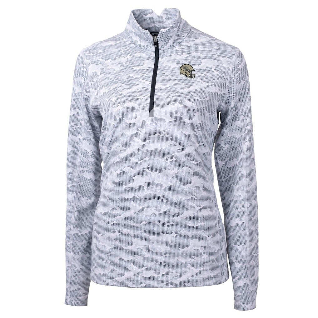 New Orleans Saints Cutter & Buck Women's Helmet Logo Traverse Camo Print Stretch Quarter-Zip Pullover Top Charcoal - NFL