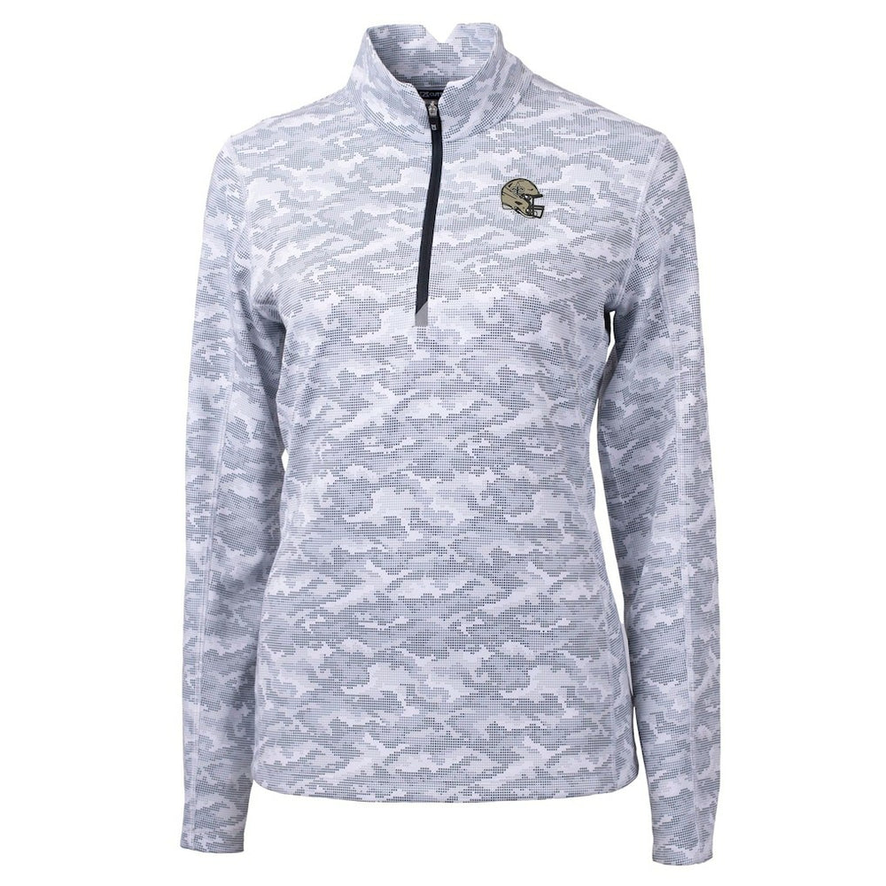 New Orleans Saints Cutter & Buck Women's Helmet Logo Traverse Camo Print Stretch Quarter-Zip Pullover Top Charcoal - NFL