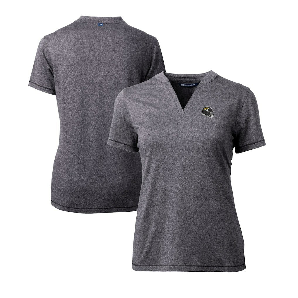 Jacksonville Jaguars Cutter & Buck Women's Helmet Logo DryTec Forge Stretch V-Neck Blade Top Heather Charcoal - NFL