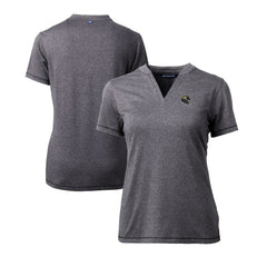 Jacksonville Jaguars Cutter & Buck Women's Helmet Logo DryTec Forge Stretch V-Neck Blade Top Heather Charcoal - NFL