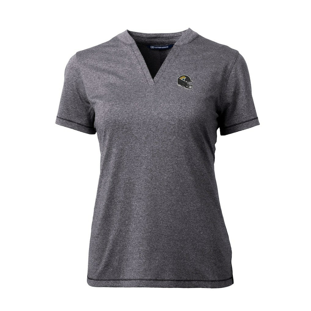 Jacksonville Jaguars Cutter & Buck Women's Helmet Logo DryTec Forge Stretch V-Neck Blade Top Heather Charcoal - NFL