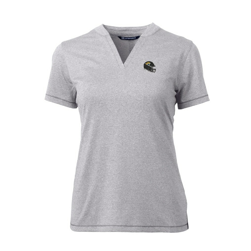 Jacksonville Jaguars Cutter & Buck Women's Helmet Logo DryTec Forge Stretch V-Neck Blade Top Heather Gray - NFL