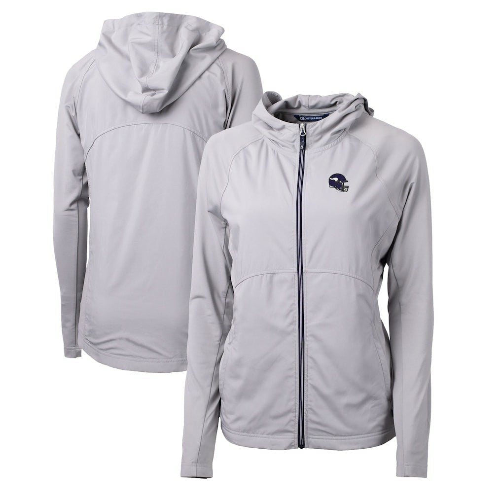 Minnesota Vikings Cutter & Buck Women's Helmet Logo Adapt Eco Knit Hybrid Recycled Full-Zip Hoodie Heather Gray - NFL