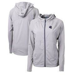 Minnesota Vikings Cutter & Buck Women's Helmet Logo Adapt Eco Knit Hybrid Recycled Full-Zip Hoodie Heather Gray - NFL