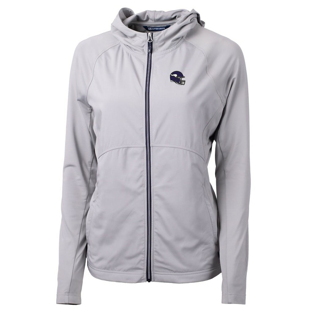 Minnesota Vikings Cutter & Buck Women's Helmet Logo Adapt Eco Knit Hybrid Recycled Full-Zip Hoodie Heather Gray - NFL