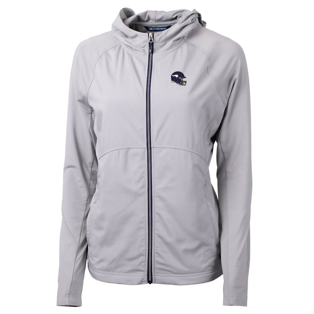Minnesota Vikings Cutter & Buck Women's Helmet Logo Adapt Eco Knit Hybrid Recycled Full-Zip Hoodie Heather Gray - NFL