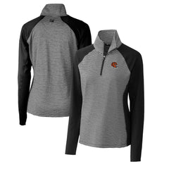 Cincinnati Bengals Cutter & Buck Women's Helmet Logo DryTec Forge Tonal Stripe Stretch Half-Zip Top Black - NFL