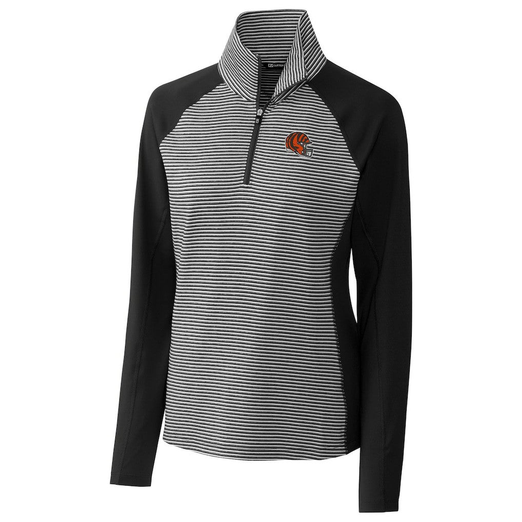 Cincinnati Bengals Cutter & Buck Women's Helmet Logo DryTec Forge Tonal Stripe Stretch Half-Zip Top Black - NFL