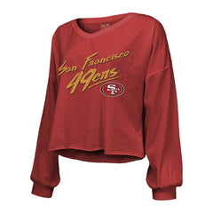 Christian McCaffrey San Francisco 49ers Majestic Threads Women's Name & Number Off-Shoulder Script Cropped Long Sleeve V-Neck T-Shirt Scarlet - NFL