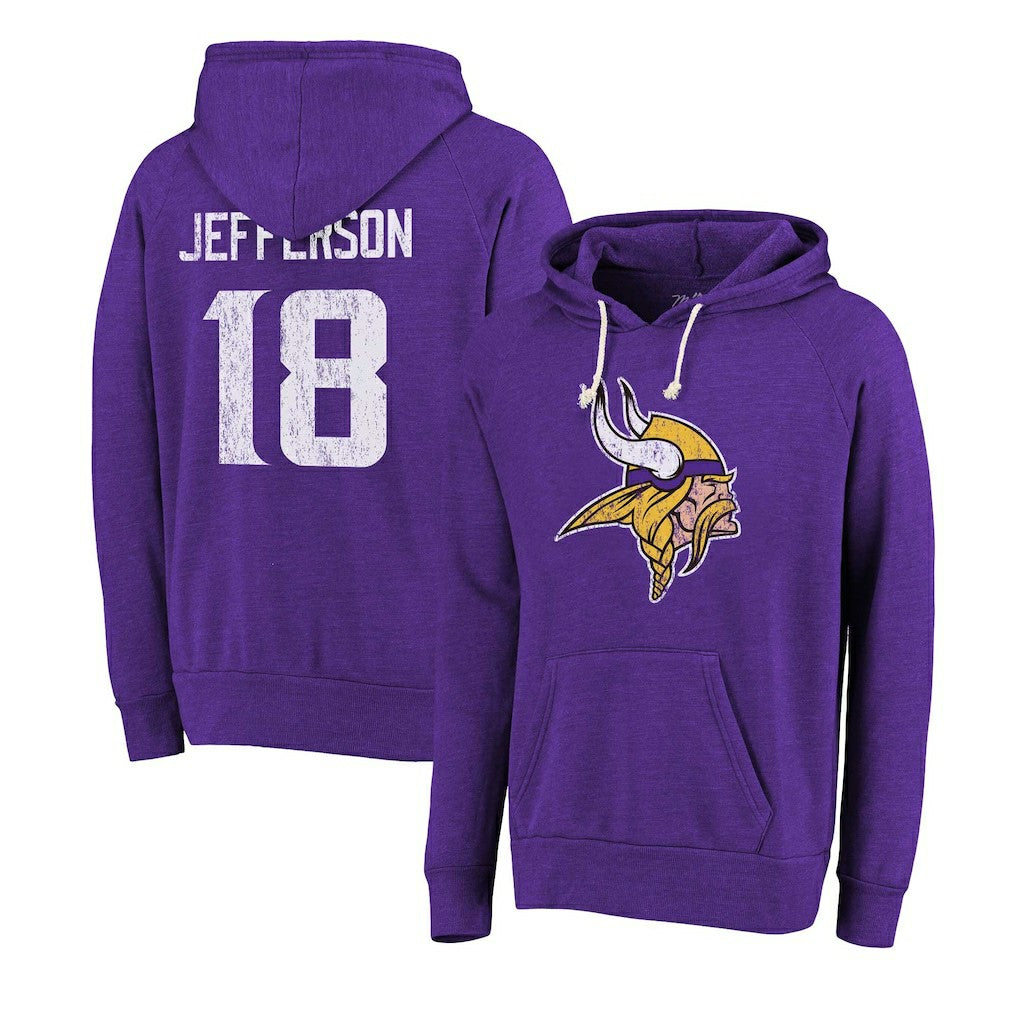 Justin Jefferson Minnesota Vikings Majestic Threads Name & Number Tri-Blend Pullover Hoodie Purple - NFL