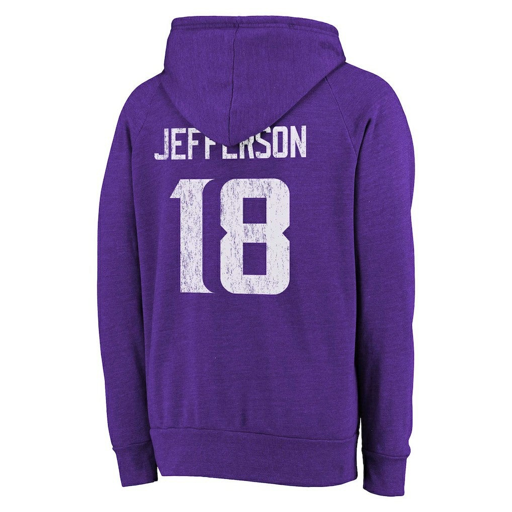 Justin Jefferson Minnesota Vikings Majestic Threads Name & Number Tri-Blend Pullover Hoodie Purple - NFL