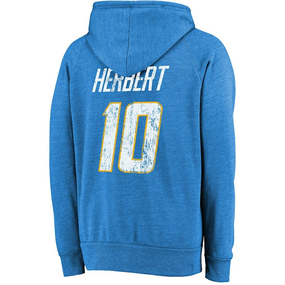 Justin Herbert Los Angeles Chargers Majestic Threads Name & Number Tri-Blend Pullover Hoodie Powder Blue - NFL