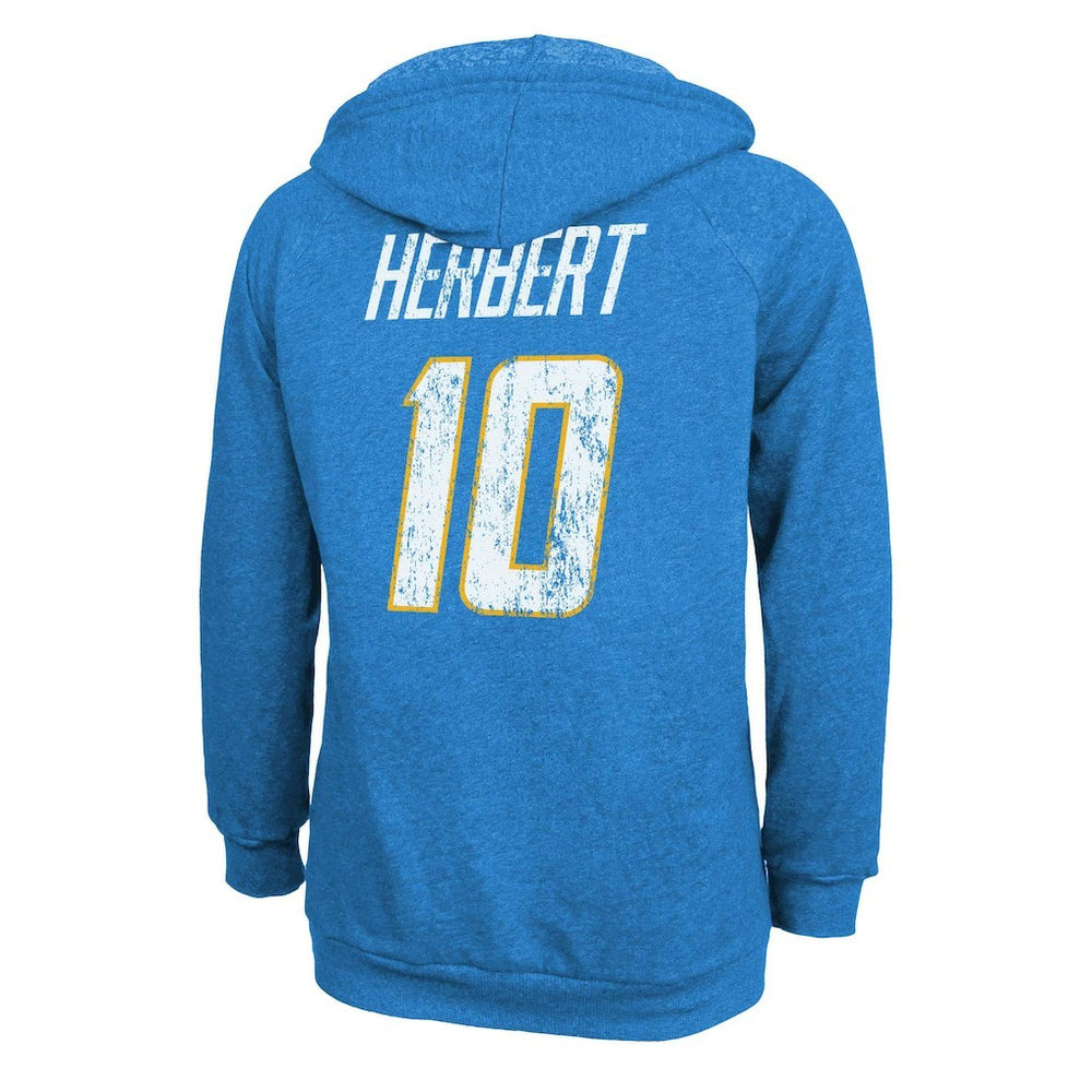 Justin Herbert Los Angeles Chargers Majestic Threads Women's Name & Number Tri-Blend Pullover Hoodie Powder Blue - NFL