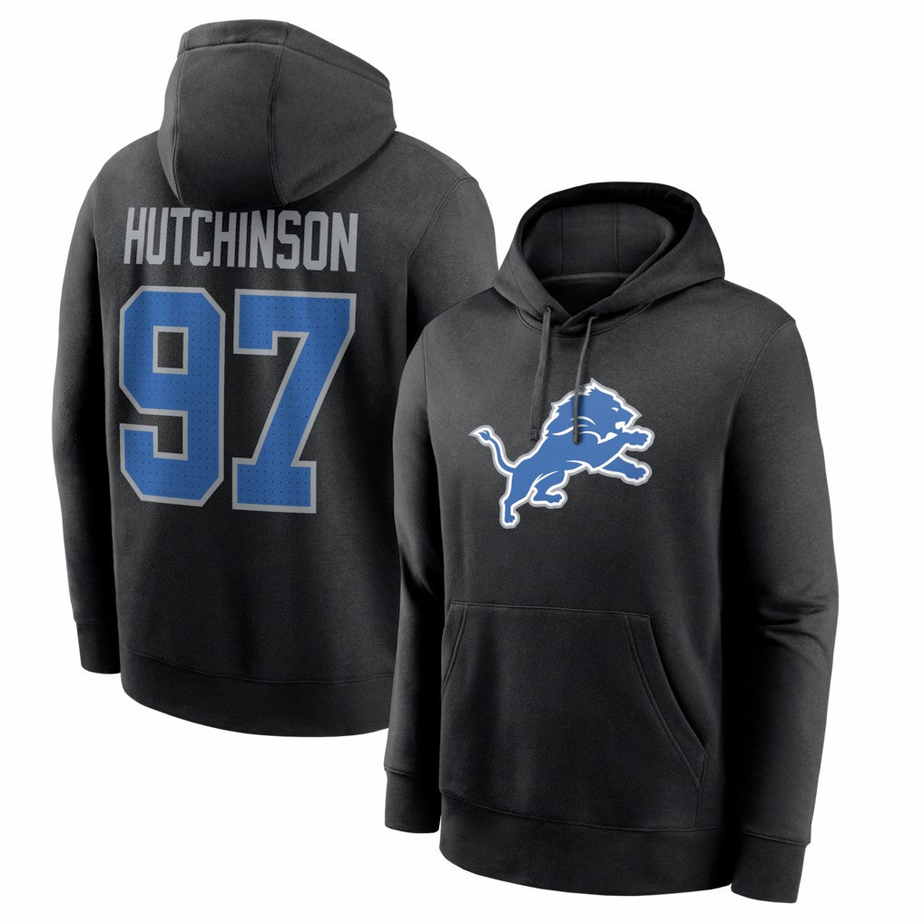 Aidan Hutchinson Detroit Lions Name & Number Fleece Hoodie Black - Nike