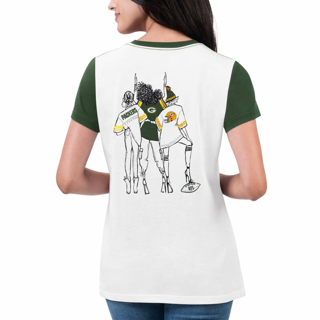 Green Bay Packers G-III 4Her by Carl Banks Women's Fashion Illustration T-Shirt White/Green - NFL