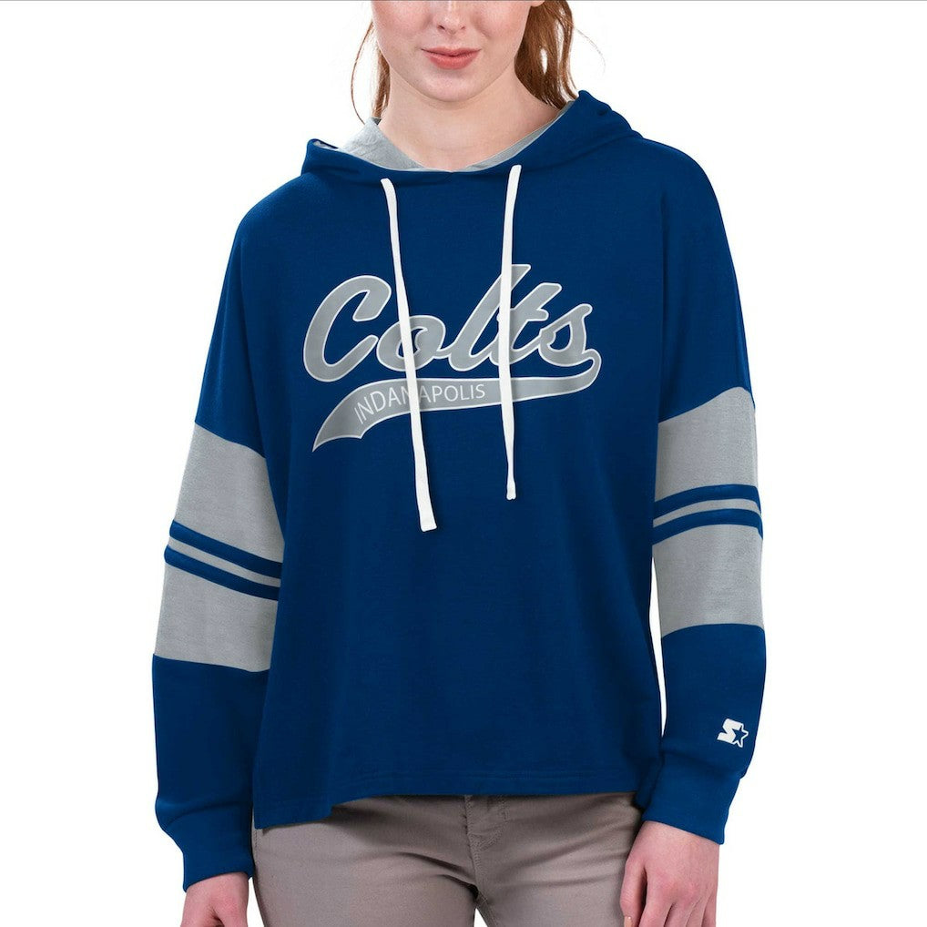Indianapolis Colts Starter Women's Bump And Run Long Sleeve Hoodie T-Shirt Royal - NFL