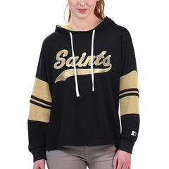 New Orleans Saints Starter Women's Bump And Run Long Sleeve Hoodie T-Shirt Black - NFL
