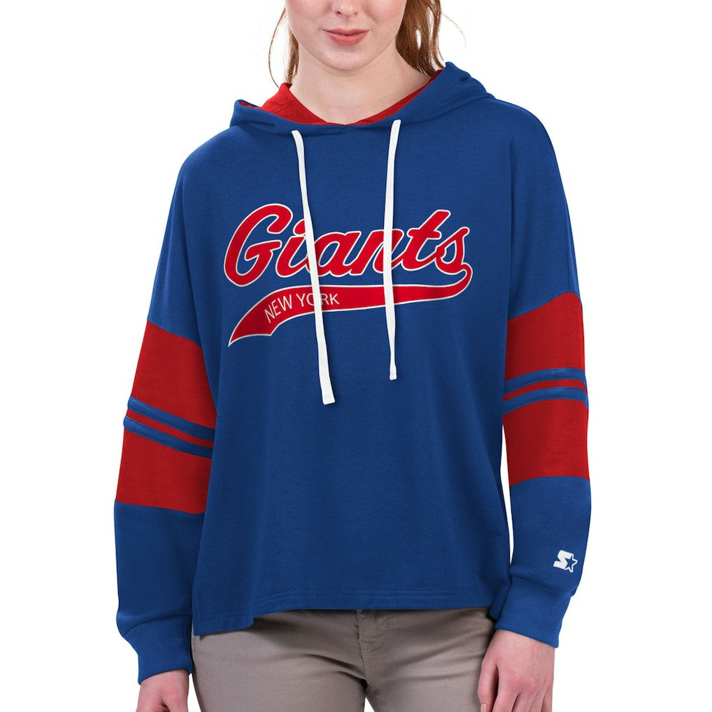 New York Giants Starter Women's Bump And Run Long Sleeve Hoodie T-Shirt Royal - NFL