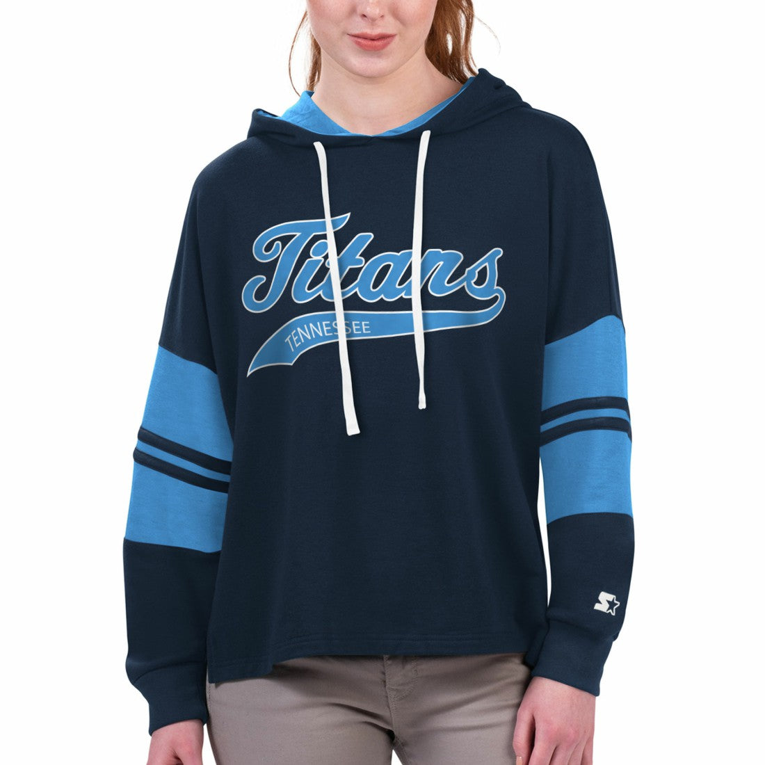 Tennessee Titans Starter Women's Bump And Run Long Sleeve Hoodie T-Shirt Navy - NFL