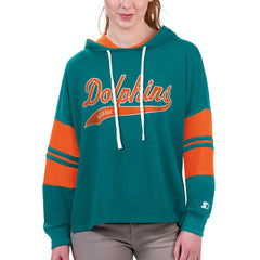 Miami Dolphins Starter Women's Bump And Run Long Sleeve Hoodie T-Shirt Aqua - NFL