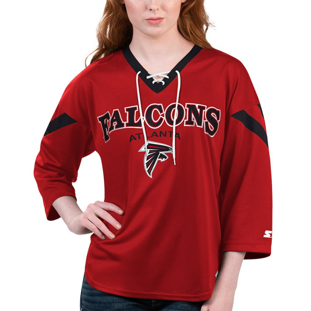 Atlanta Falcons Starter Women's Rally Lace-Up 3/4 Sleeve T-Shirt Red - NFL