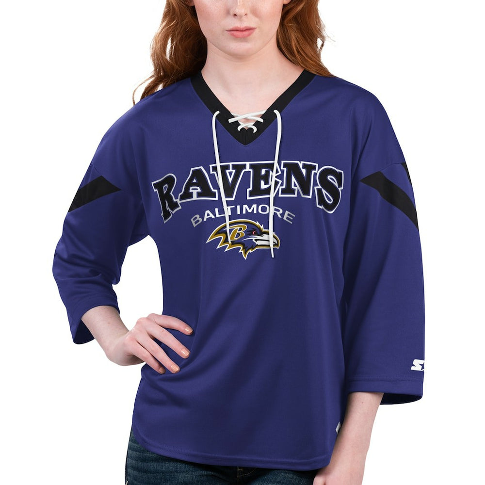 Baltimore Ravens Starter Women's Rally Lace-Up 3/4 Sleeve T-Shirt Purple - NFL