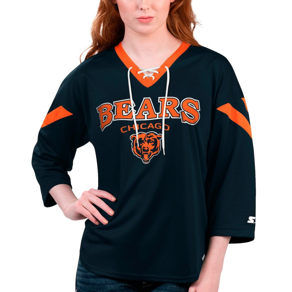 Chicago Bears Starter Women's Rally Lace-Up 3/4 Sleeve T-Shirt Navy - NFL