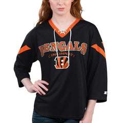 Cincinnati Bengals Starter Women's Rally Lace-Up 3/4 Sleeve T-Shirt Black - NFL