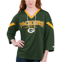 Green Bay Packers Starter Women's Rally Lace-Up 3/4 Sleeve T-Shirt Green - NFL